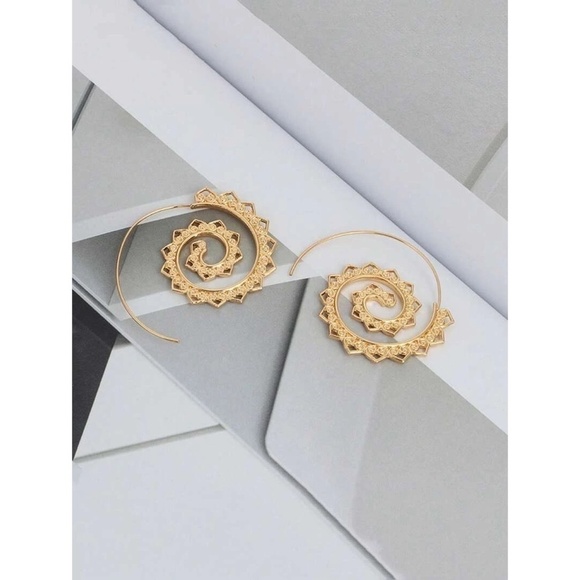 NEW Swirly Hoop Earrings Gold Tone Boho Festival Dangle Round Bohemian Resort - Picture 4 of 6